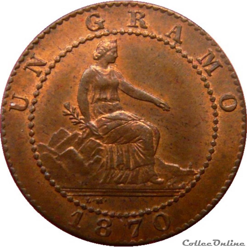 monnaie monde espagne 1 centimo monnayage provisoire 1870 om oeschger mesdach co km 19 660