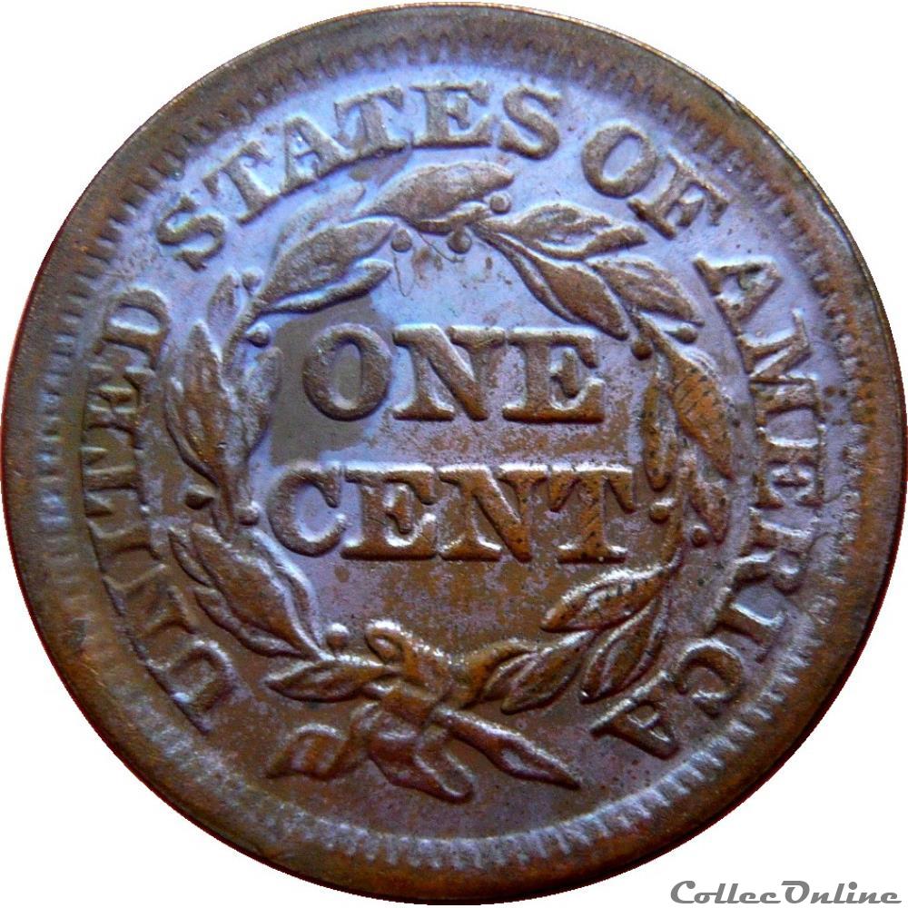 monnaie monde autriche etats unis amerique 1 cent liberte braided hair 1851 philadelphie