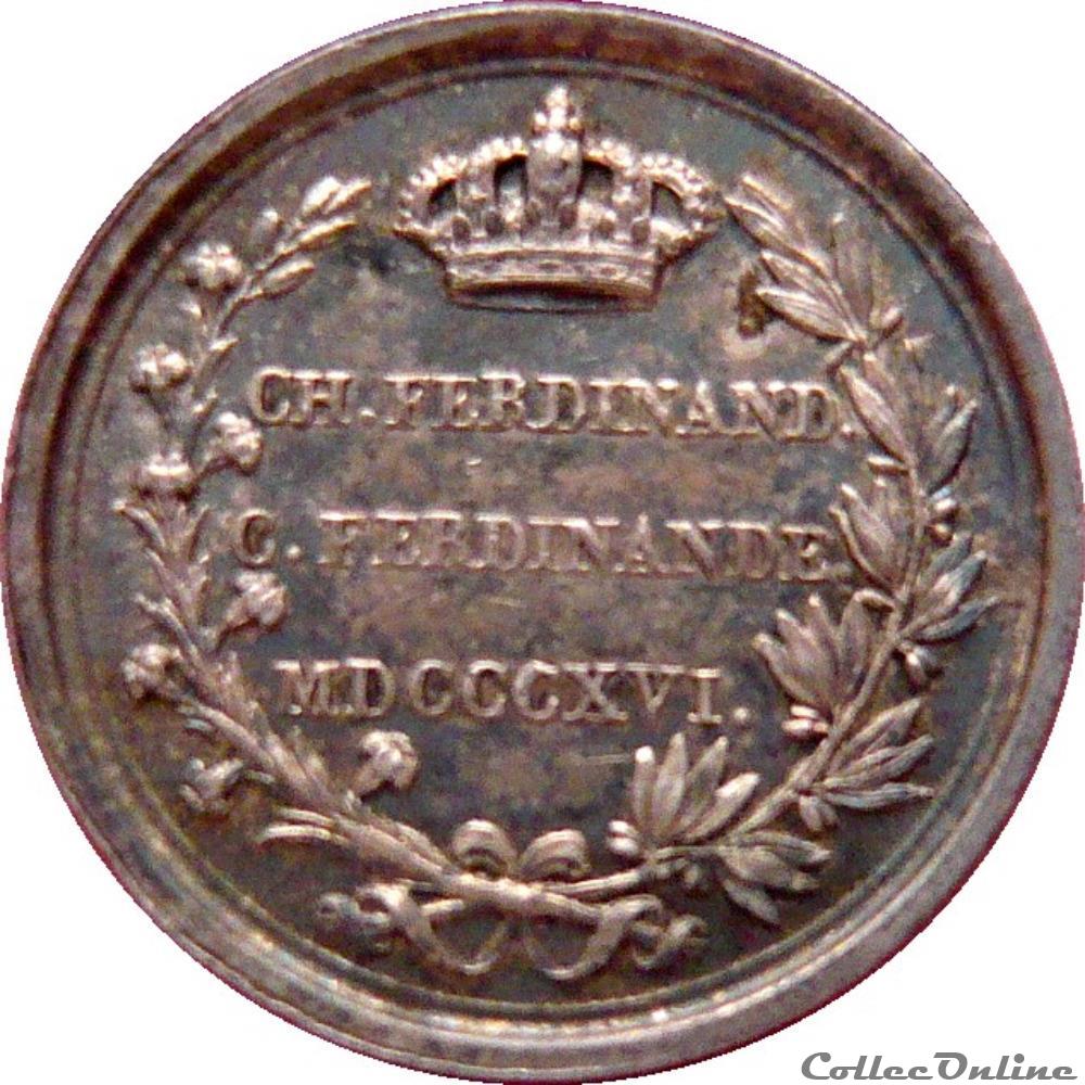 CAROLINE DES DEUX-SICILES Quinaire de Louis XVIII pour le mariage de Ferdinand 1816 monnaie jeton mereaux france caroline des deux siciles quinaire de louis xviii pour le mariage de ferdinand 1816