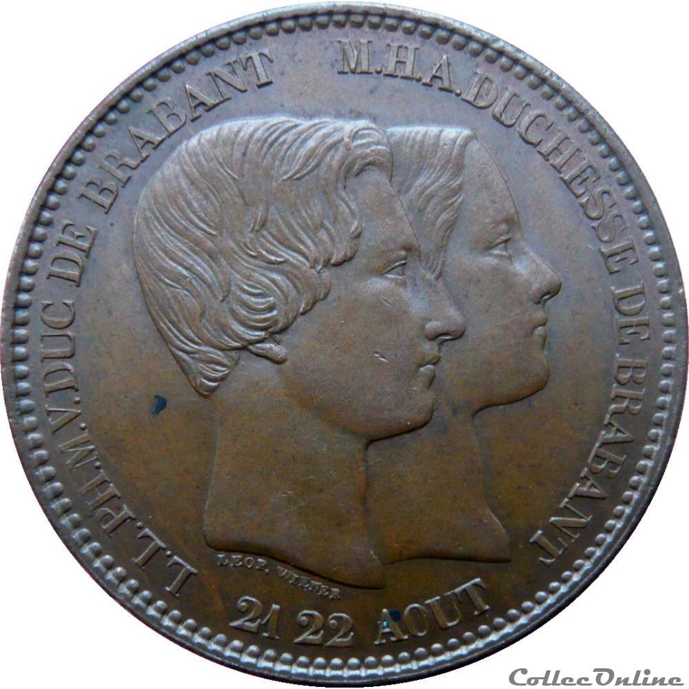 EN VENTE 10 Centimes Mariage du Duc et de la Duchesse de Brabant 1853 KM.19/M5.1 monnaie monde belgique en vente 10 centimes mariage du duc et de la duchesse de brabant 1853 km 19 m5 1