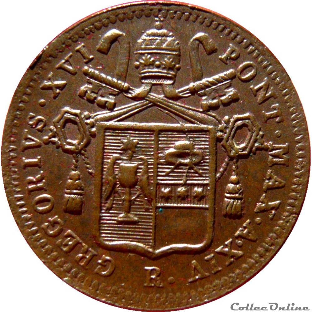 VATICAN - GRÉGOIRE XVI 1 Mezzo Baiocco an XIV 1844 R (Rome) Mont.248 monnaie monde vatican gregoire xvi 1 mezzo baiocco an xiv 1844 r rome mont 248