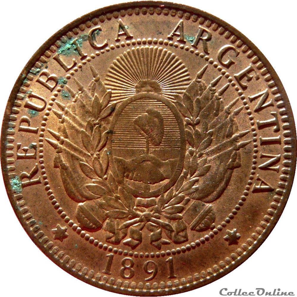 ARGENTINE 2 Centavos emblème / “Liberté” 1891 KM.19/32 monnaie monde argentine 2 centavos embleme liberte 1891 km 19 32