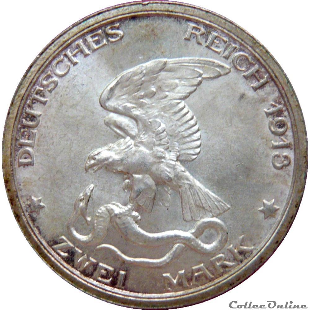 ALLEMAGNE 2 Mark 100e anniversaire défaite de Napoléon 1913 (Berlin) AKS140 monnaie monde allemagne 2 mark 100e anniversaire defaite de napoleon 1913 berlin aks140
