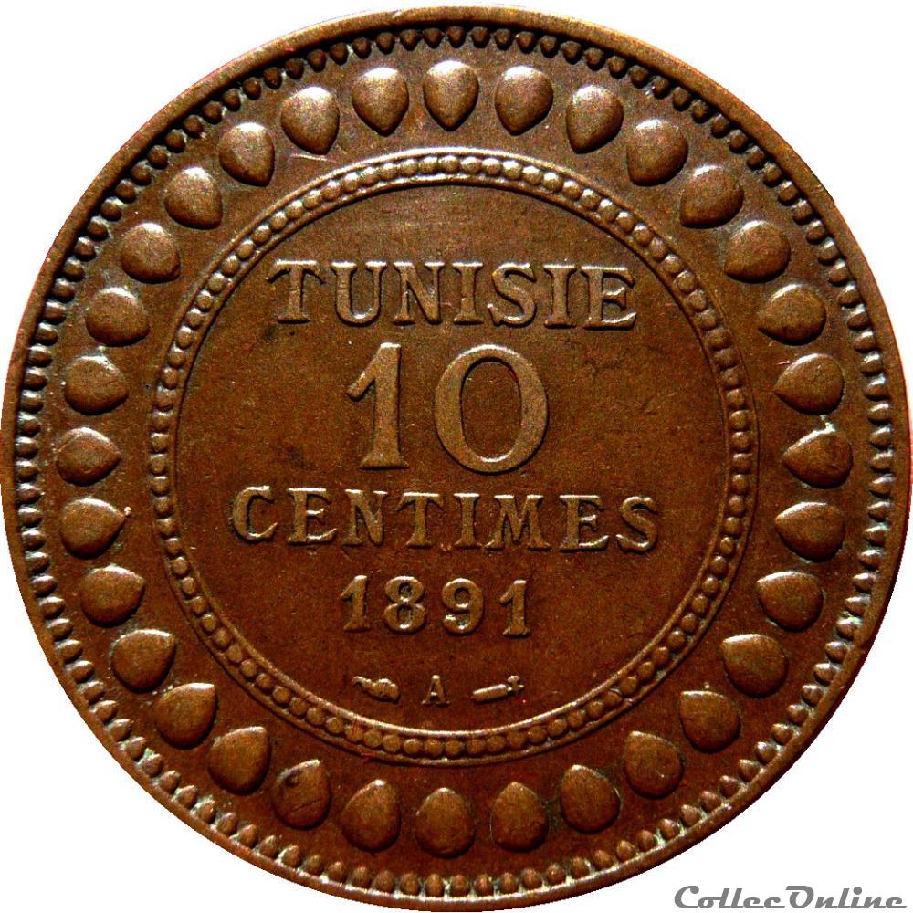 TUNISIE - PROTECTORAT FRANÇAIS 10 Centimes AH1308 1891 A (Paris) Lec.94 monnaie france colony tunisie protectorat francais 10 centimes ah1308 1891 a paris lec 94