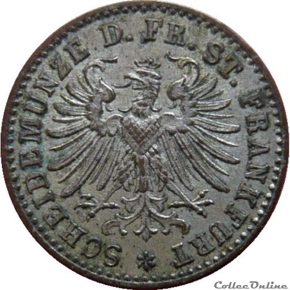 EN VENTE 1 kreuzer Ville libre de Francfort : aigle 1863 Francfort monnaie monde allemagne en vente 1 kreuzer ville libre de francfort aigle 1863 francfort