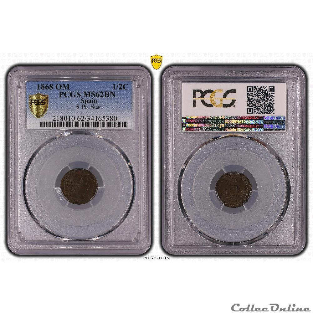 ESPAGNE 1/2 (Medio) Centimo de Escudo Isabelle II 1866 (Oeschger Mesdach & CO) KM.19/632.1 3 monnaie monde espagne 1 2 medio centimo de escudo isabelle ii 1866 oeschger mesdach co km 19 632 1