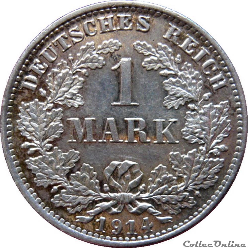 ALLEMAGNE 1 Mark Empire aigle impérial 2e type 1914 E (Muldenhütten) KM.19/14 monnaie monde allemagne 1 mark empire aigle imperial 2e type 1914 e muldenhutten km 19 14