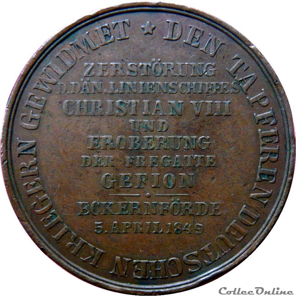 Médaille bataille maritime à Eckernförde (Christian VIII et Gefion) 1849 monnaie jeton mereaux france medaille bataille maritime a eckernforde christian viii et gefion 1849