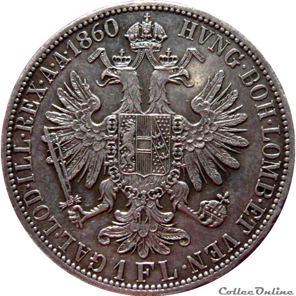 AUTRICHE 1 Florin François-Joseph Ier tête laurée 1860 A (Vienne) KM.19/2219 monnaie monde autriche 1 florin francois joseph ier tete lauree 1860 a vienne km 19 2219