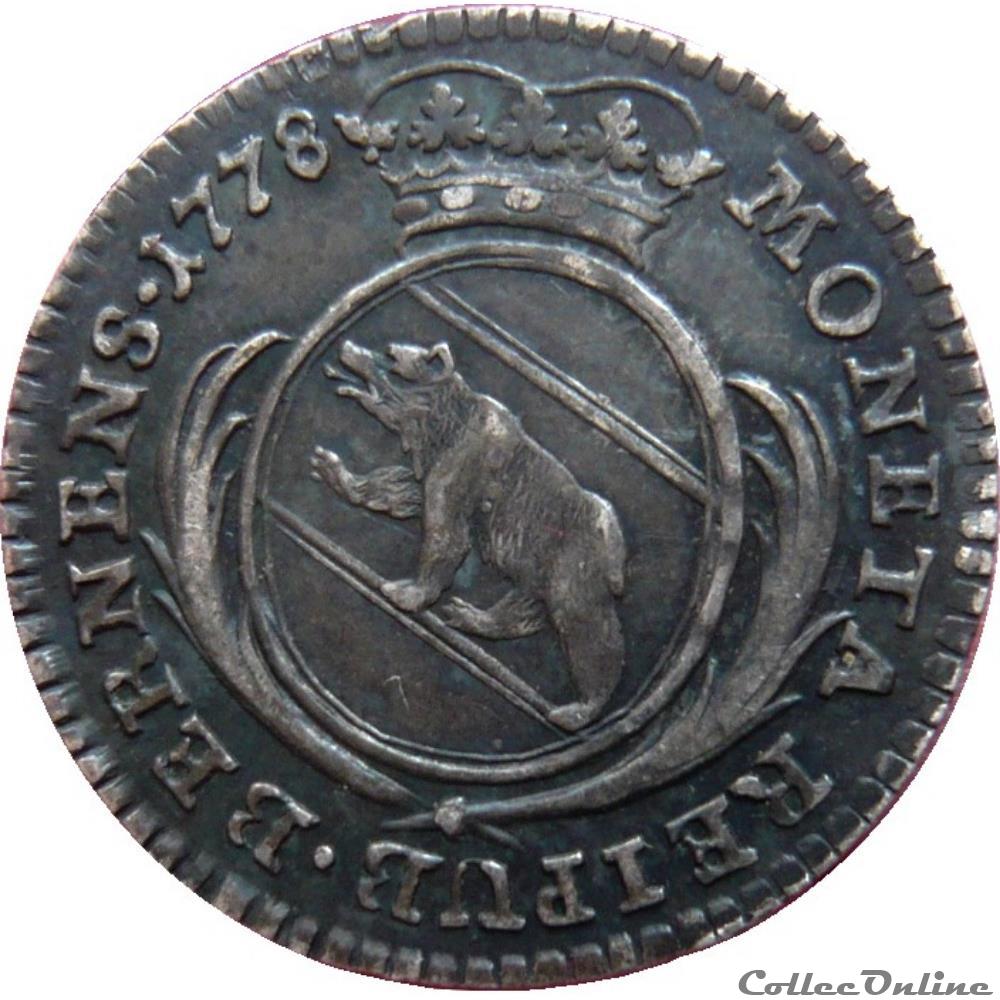 SUISSE - 10 Kreuzer Canton de Berne Ours 1778 KM/WC.18/158 monnaie monde suisse 10 kreuzer canton de berne ours 1778 km wc 18 158