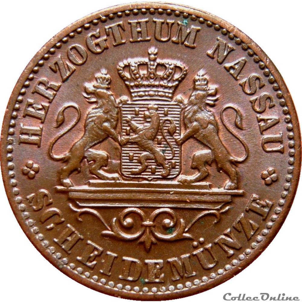 ALLEMAGNE - NASSAU 1 Kreuzer Grand-Duché de Nassau 1861 AKS72 2 monnaie monde allemagne nassau 1 kreuzer grand duche de nassau 1861 aks72