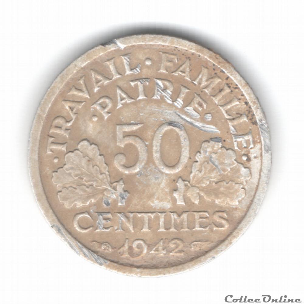 monnaie france moderne 50 centimes 1942 bazor