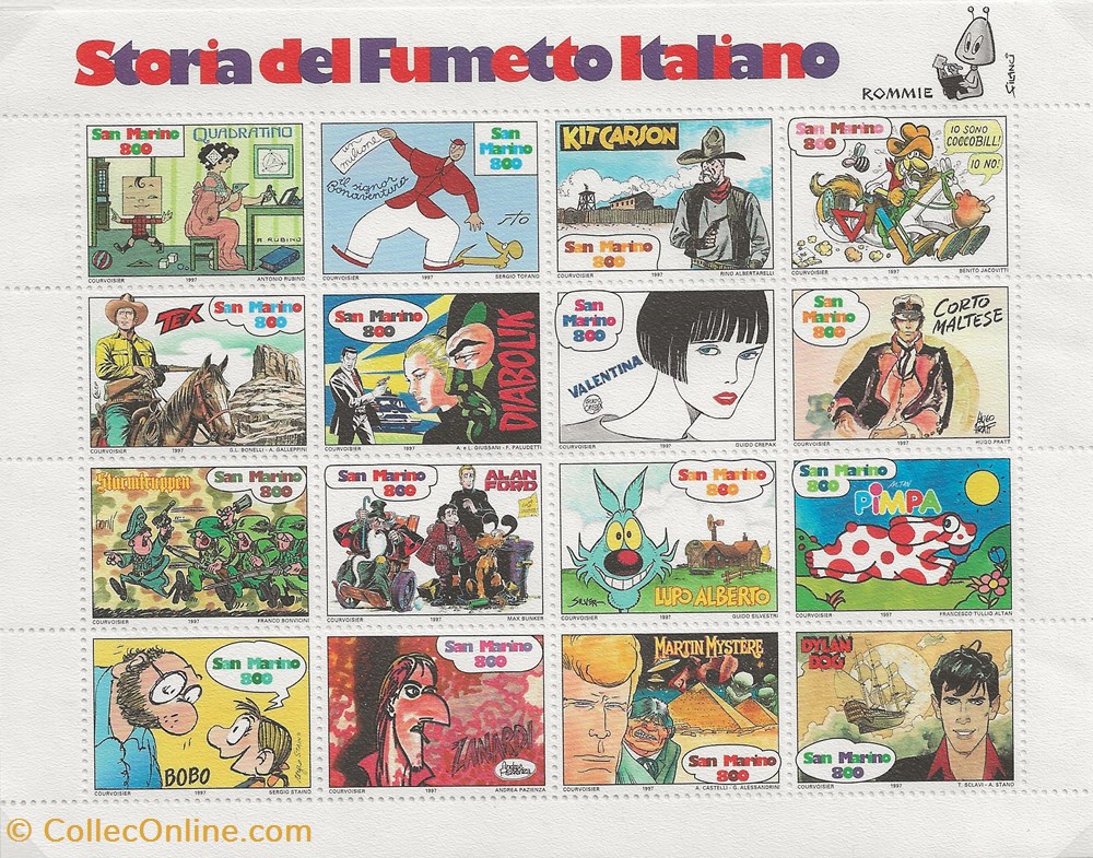 ZZZ - Saint Marin 1997 Feuillet La storia del fumetto italiano timbres zzz saint marin 1997 feuillet la storia del fumetto italiano