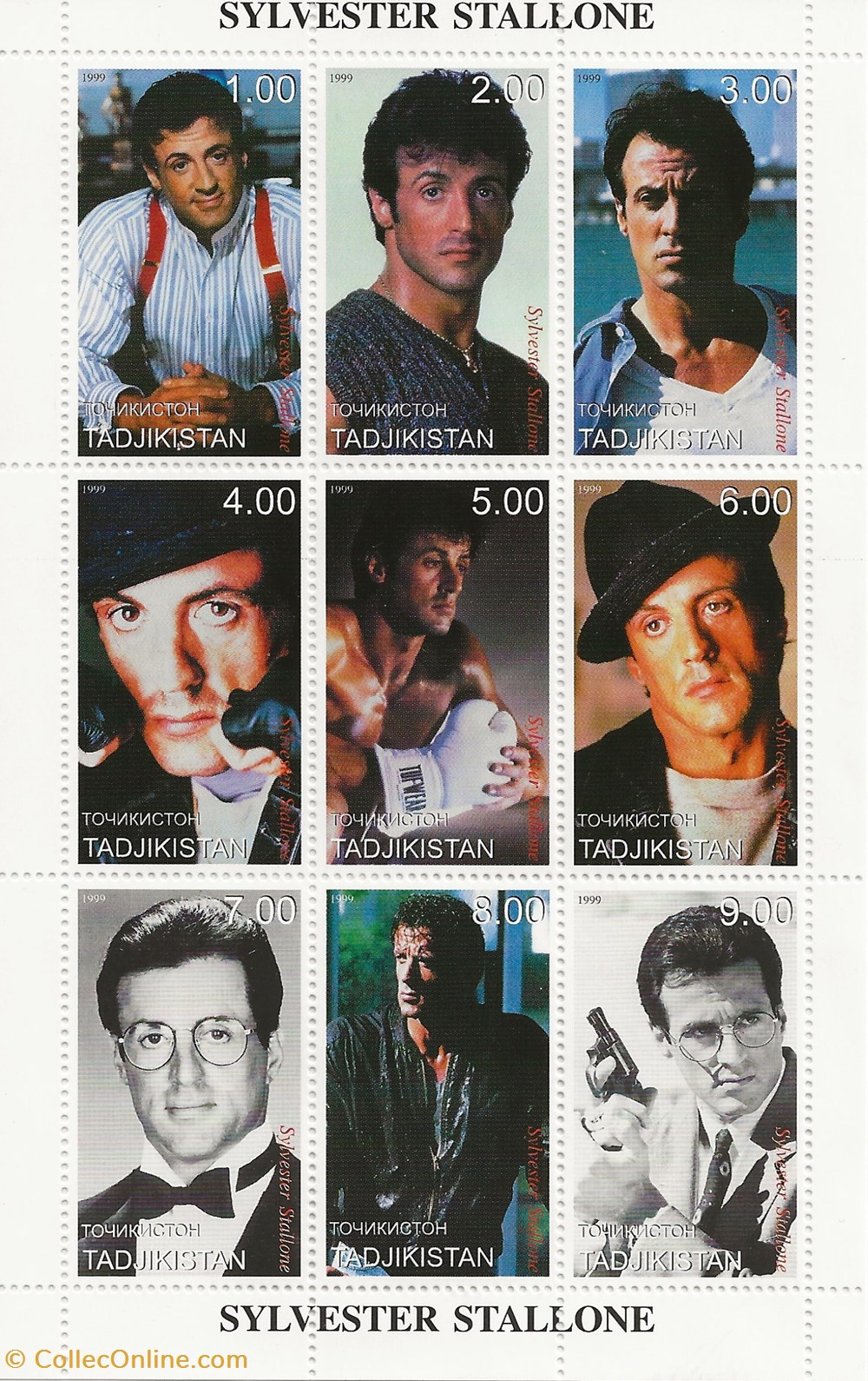 timbres zzz bloc tadjikistan 1999 sylvester stallone