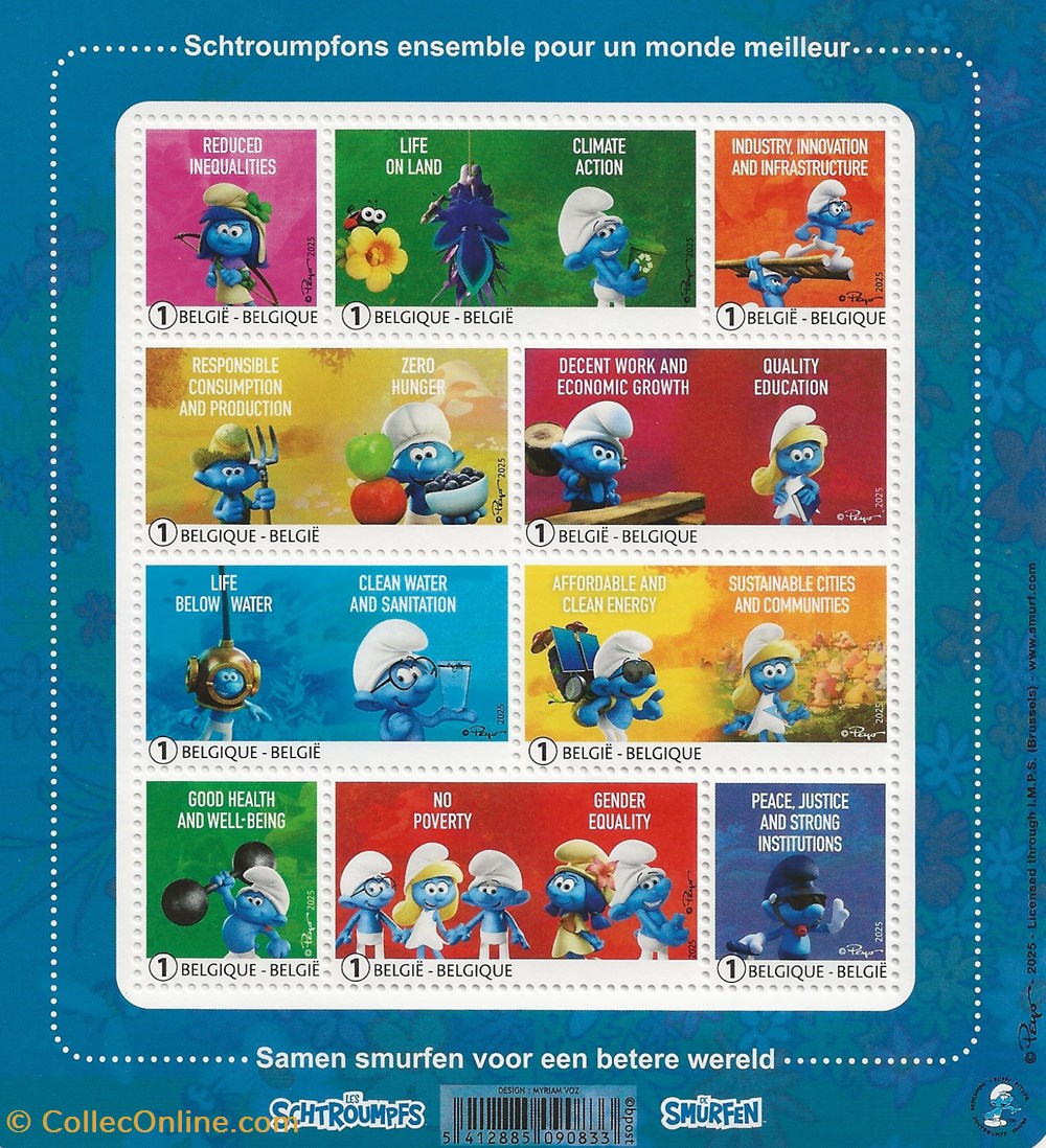 ZZZ - Belgique 2025 Feuillet Les Schtroumpfs timbres zzz belgique 2025 feuillet les schtroumpfs