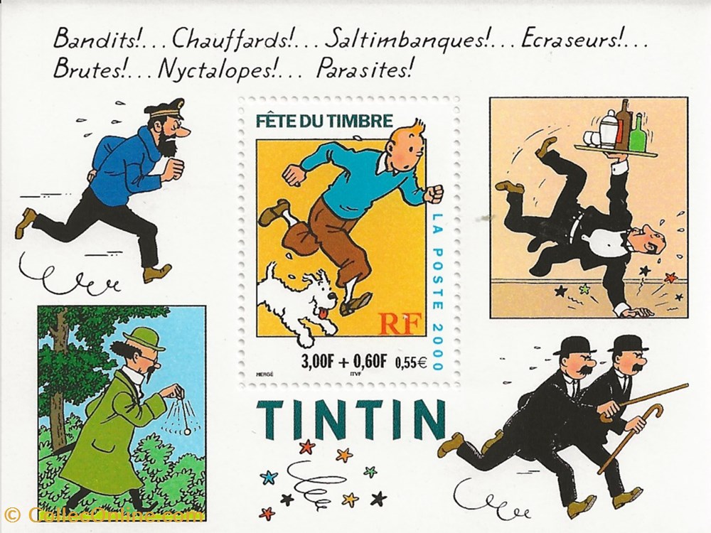 ZZ Bloc pour la fête du timbre 2000 Tintin timbres zz bloc pour la fete du timbre 2000 tintin