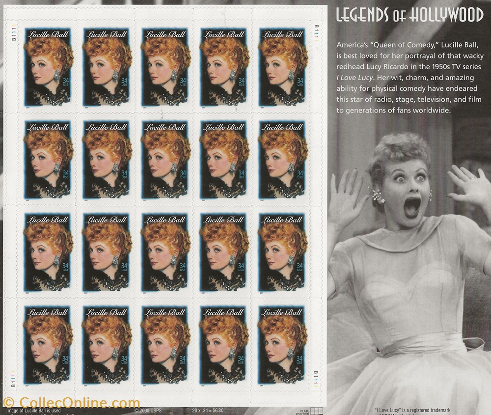 ZZZ Bloc (Etats-Unis) 2000 Lucille Ball - Legends of Hollywood timbres zzz bloc etats unis 2000 lucille ball legends of hollywood