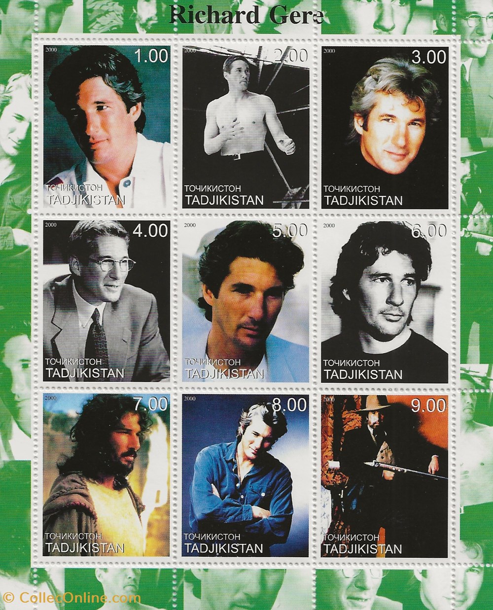 ZZZ Bloc (Tadjikistan) 2000 Richard Gere timbres zzz bloc tadjikistan 2000 richard gere