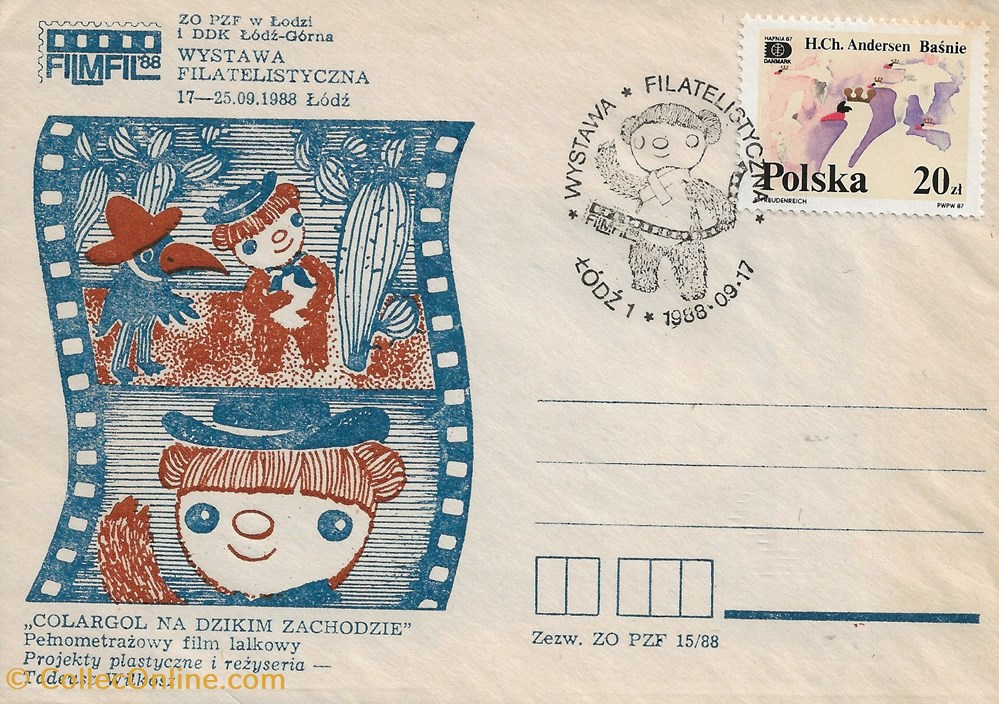 timbres lodz pologne 1988 wystawa filatelistycna filmfil 88
