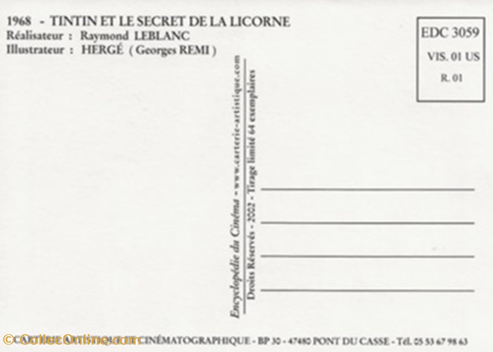 Les aventures de Tintin : le secret de la licorne cartes postales autres les aventures de tintin le secret de la licorne