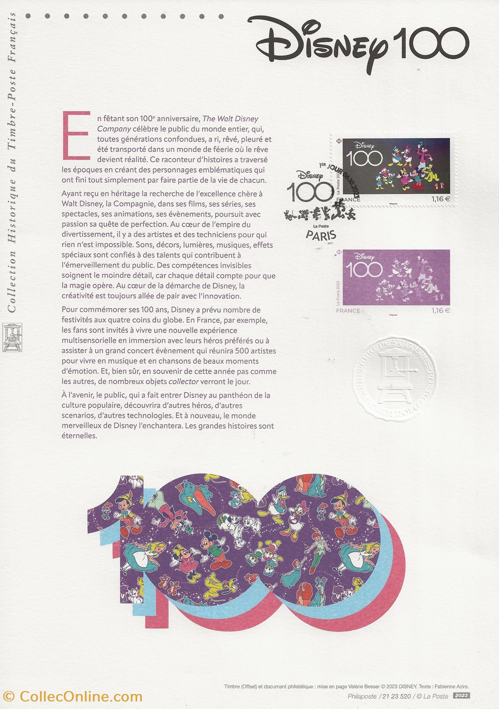 timbres paris 75 2023 disney 100