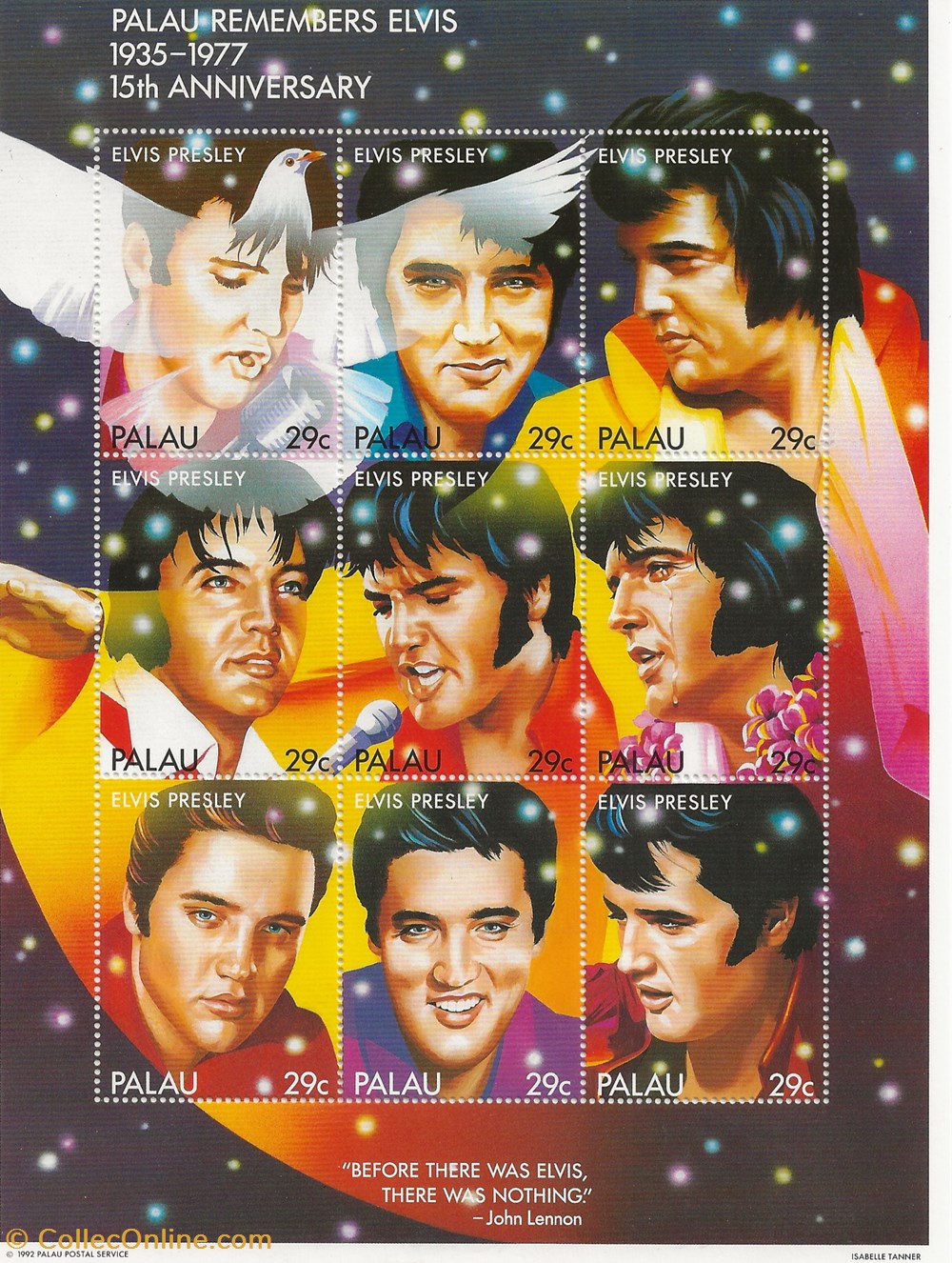ZZZ Bloc (Palau) 1992 15ème anniversaire de la mort d'Elvis Presley timbres zzz bloc palau 1992 15eme anniversaire de la mort elvis presley