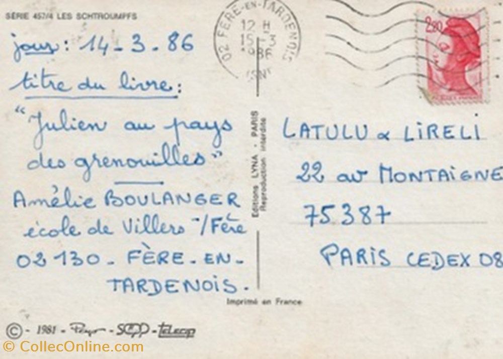 Schtroumpfs cartes postales bande dessinee schtroumpfs