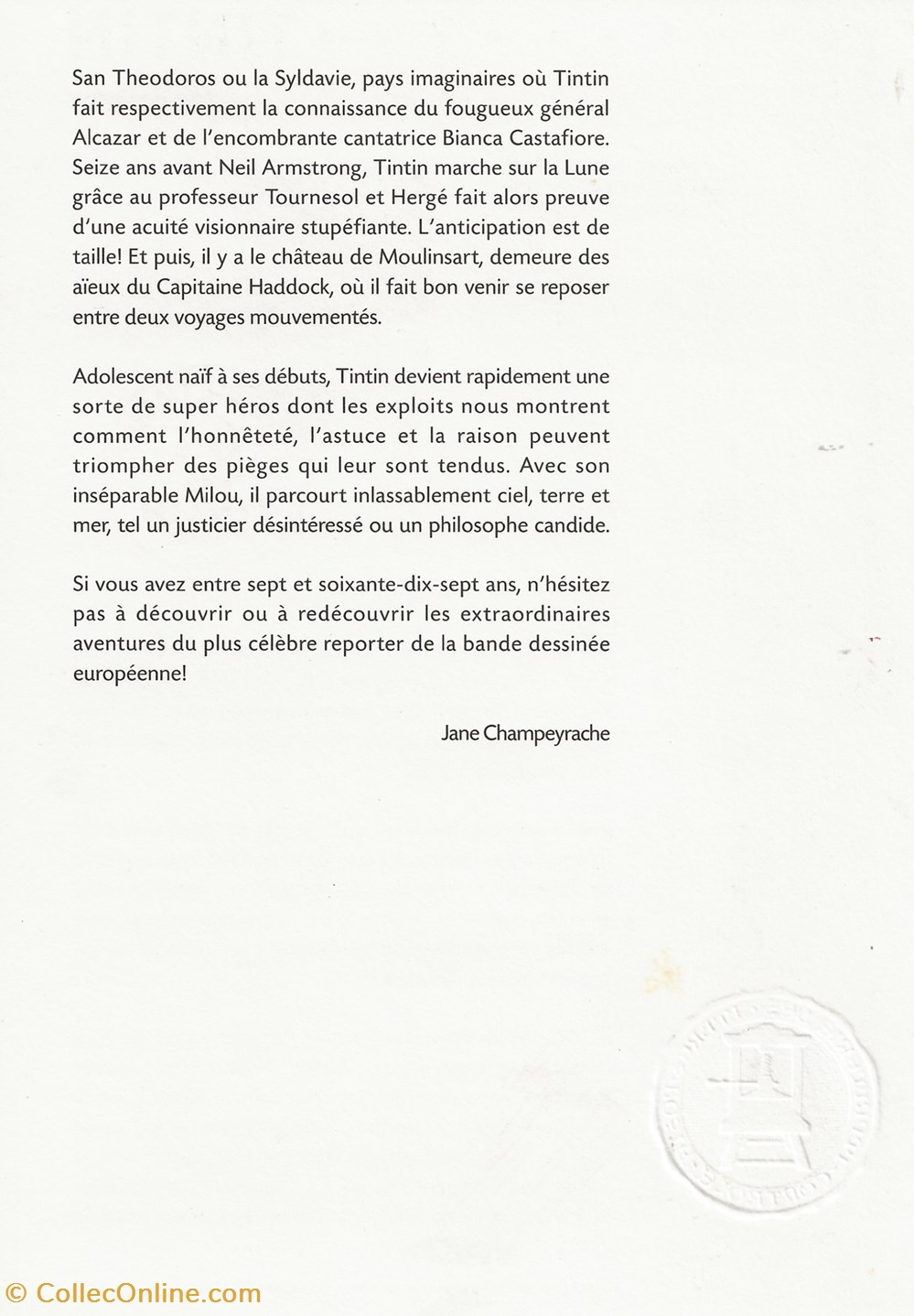 ZZ notice philatélique pour la fête du timbre 2000 Tintin timbres zz notice philatelique pour la fete du timbre 2000 tintin