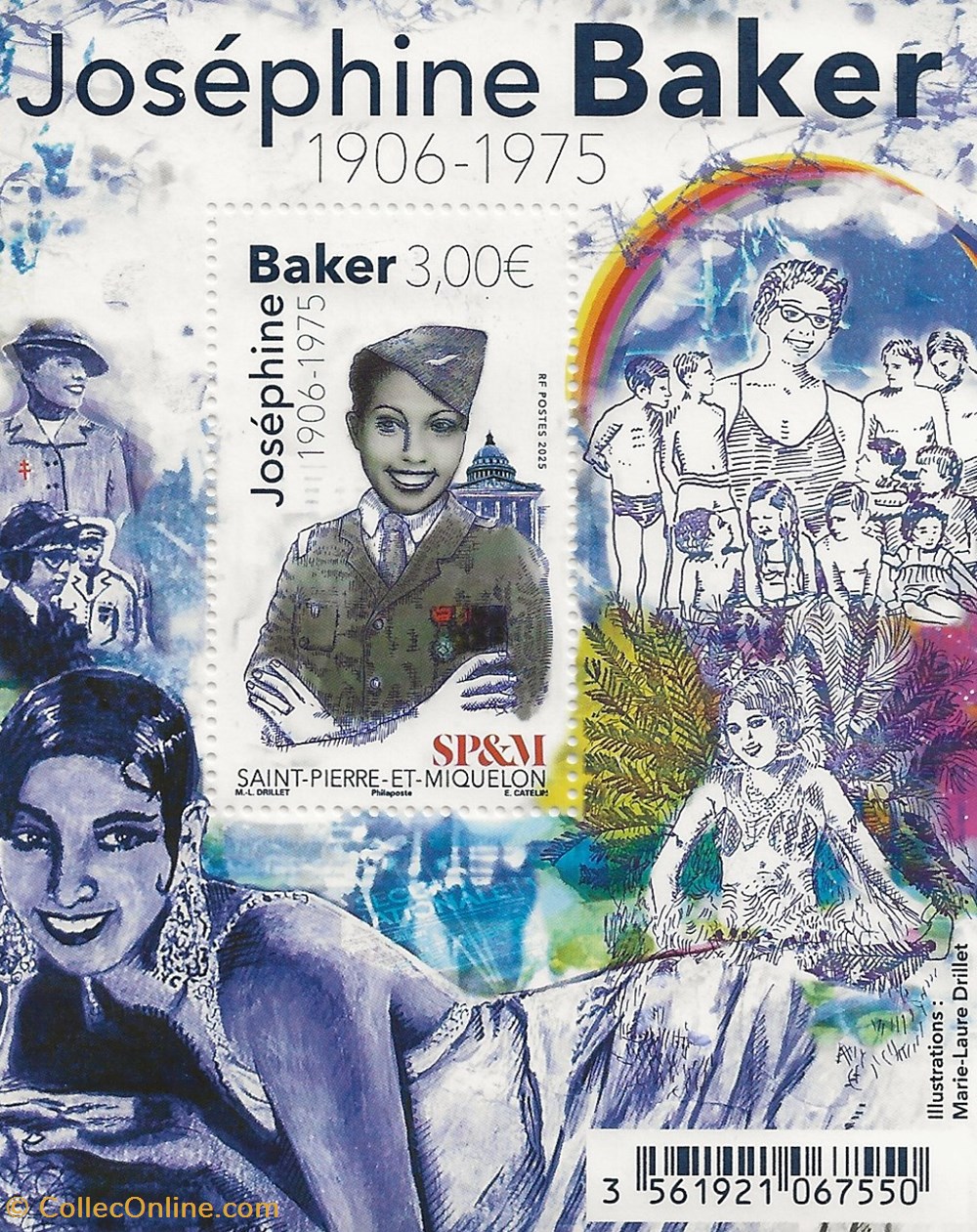 timbres zzz bloc saint pierre et miquelon 2025 josephine baker