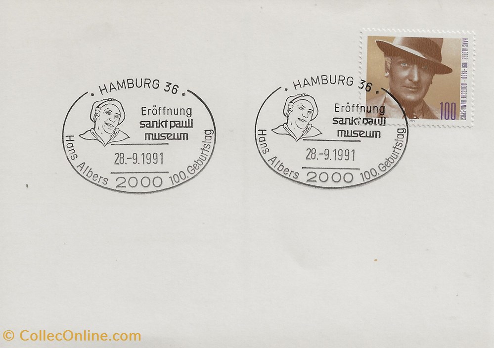 Hambourg (Allemagne) 1991 Hans Albers 100 geburtstag timbres hambourg allemagne 1991 hans albers 100 geburtstag