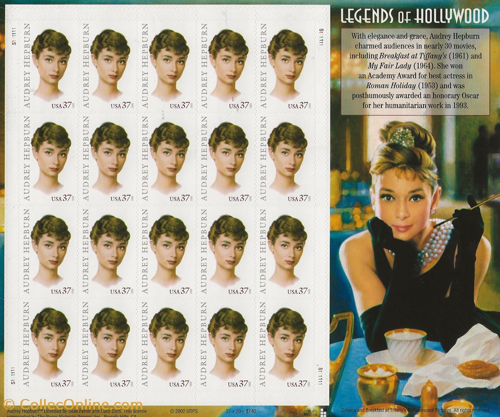 ZZZ Bloc (Etats-Unis) 2002 Audrey Hepburn - Legends of Hollywood timbres zzz bloc etats unis 2002 audrey hepburn legends of hollywood