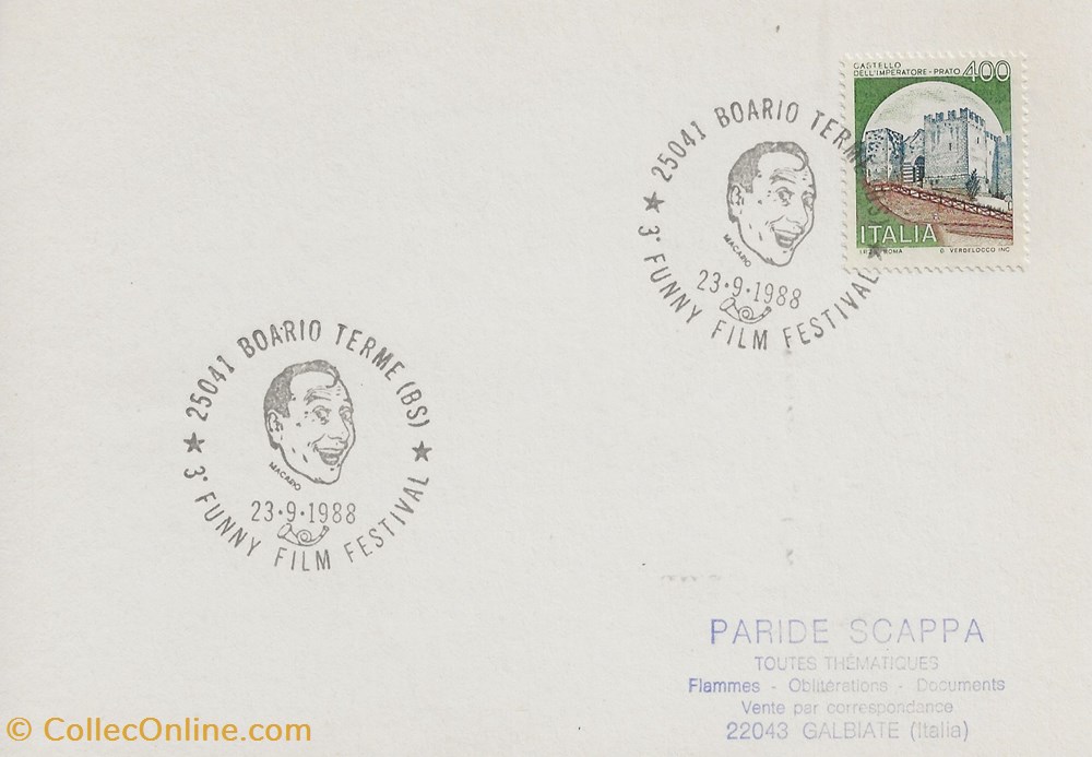 Boario Terme (italie) 1988 3° funny film festival timbres boario terme italie 1988 3 funny film festival