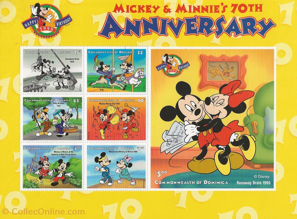 ZZZ Bloc (Dominica) 1998 70ème anniversaire de Mickey timbres zzz bloc dominica 1998 70eme anniversaire de mickey