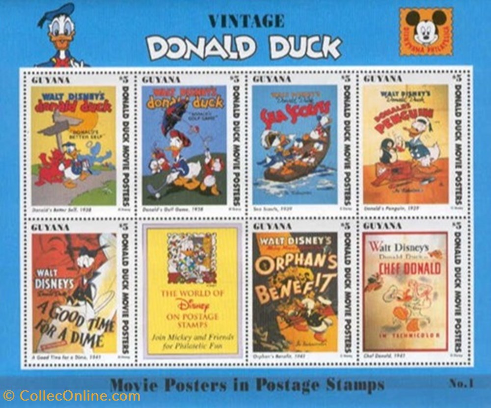ZZZ Blocs (Guyana) 1993 Movie Posters Donald Duck n°5, n°6, n°1 3 timbres zzz blocs guyana 1993 movie posters donald duck n 5 n 6 n 1