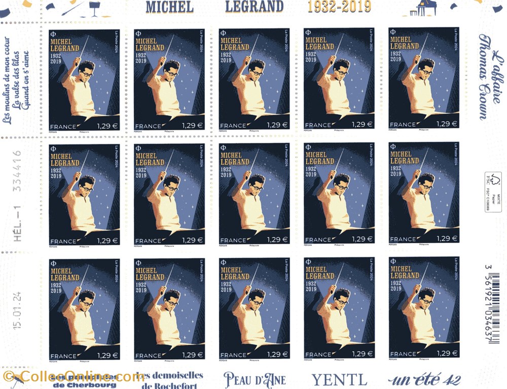 ZZZ 2024 Feuillet Michel Legrand timbres zzz 2024 feuillet michel legrand