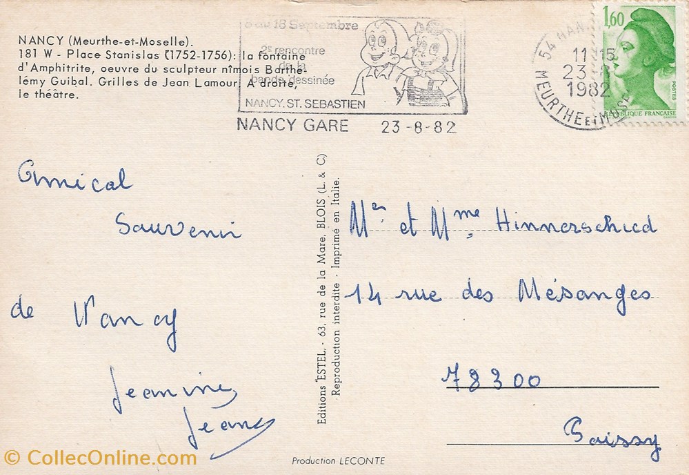 Nancy (54) 1982 2èmes rencontres de la bande dessinée timbres nancy 54 1982 2emes rencontres de la bande dessinee