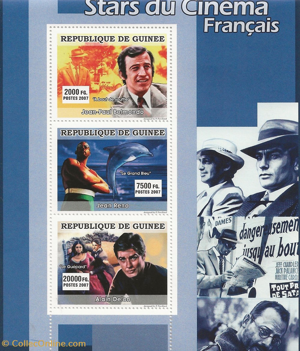 ZZZ Bloc (Guinée) 2007 Stars du cinéma français timbres zzz bloc guinee 2007 stars du cinema francais