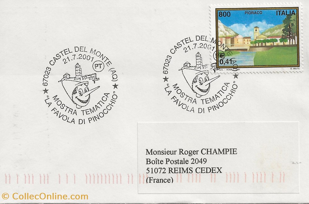 Catel del Monte (Italie) 2001 - Mostra tematica - La favola di Pinocchio timbres catel del monte italie 2001 mostra tematica la favola di pinocchio