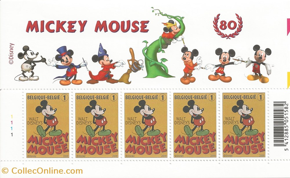 ZZZ - Belgique 2008 feuillet 80 ans de Mickey timbres zzz belgique 2008 feuillet 80 ans de mickey