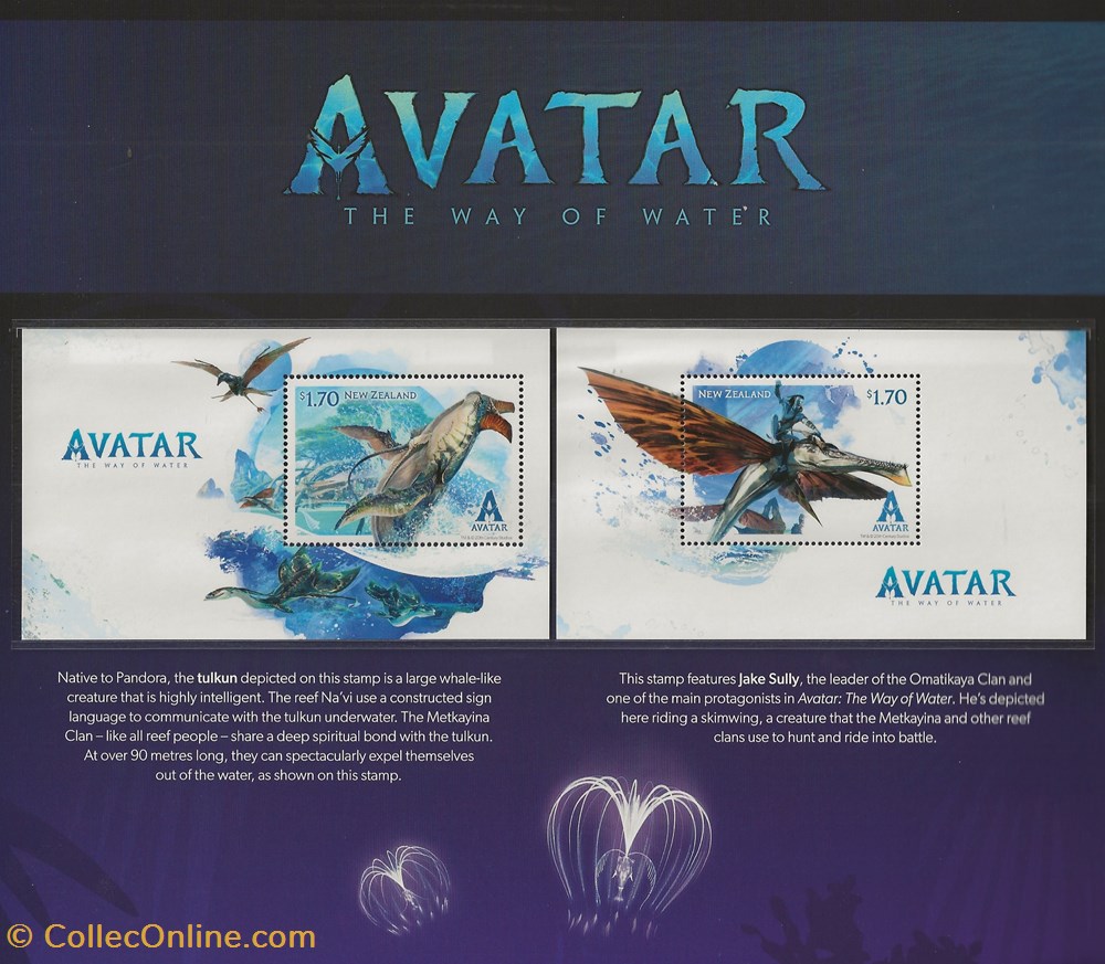 ZZZ Bloc (Nouvelle Zélande) 2023 - Avatar 2 timbres zzz bloc nouvelle zelande 2023 avatar