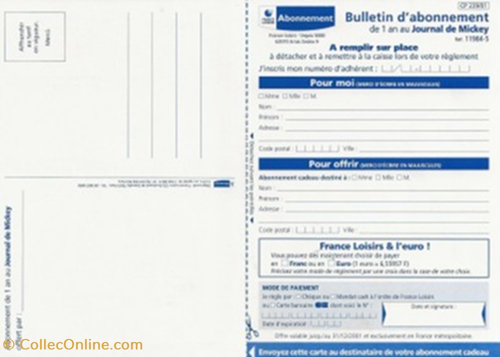 Mickey 2 cartes postales bande dessinee mickey