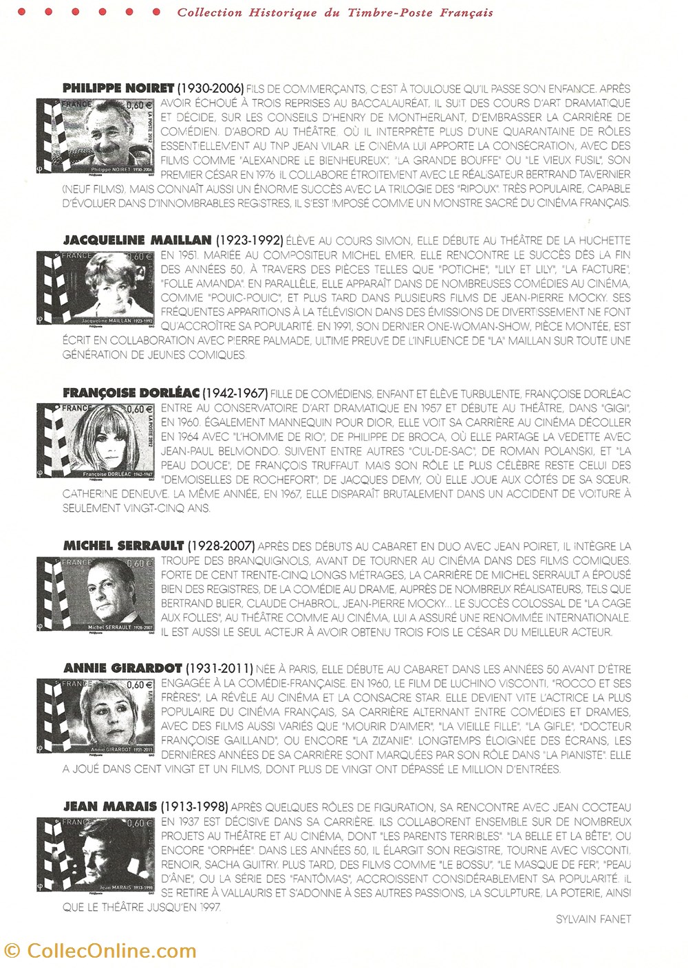 ZZZ 2012 Document philatélique Les acteurs de cinéma 2 timbres zzz 2012 document philatelique les acteurs de cinema