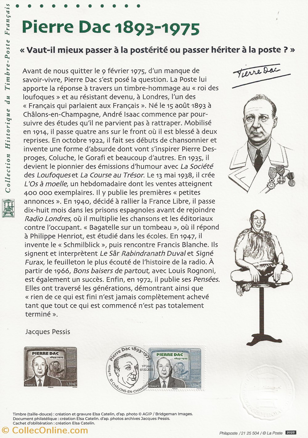 ZZZ 2025 Feuillet Pierre Dac 2 timbres zzz 2025 feuillet pierre dac