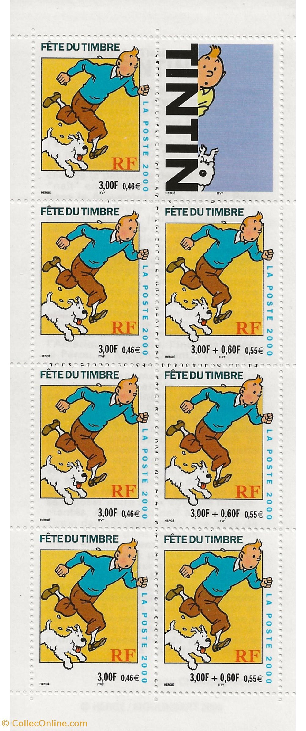 timbres paris 75 2000 tintin