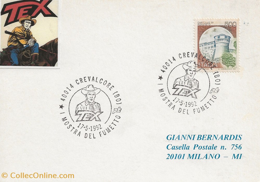 timbres crevalcore italie 1992 mostra del fumetto tex
