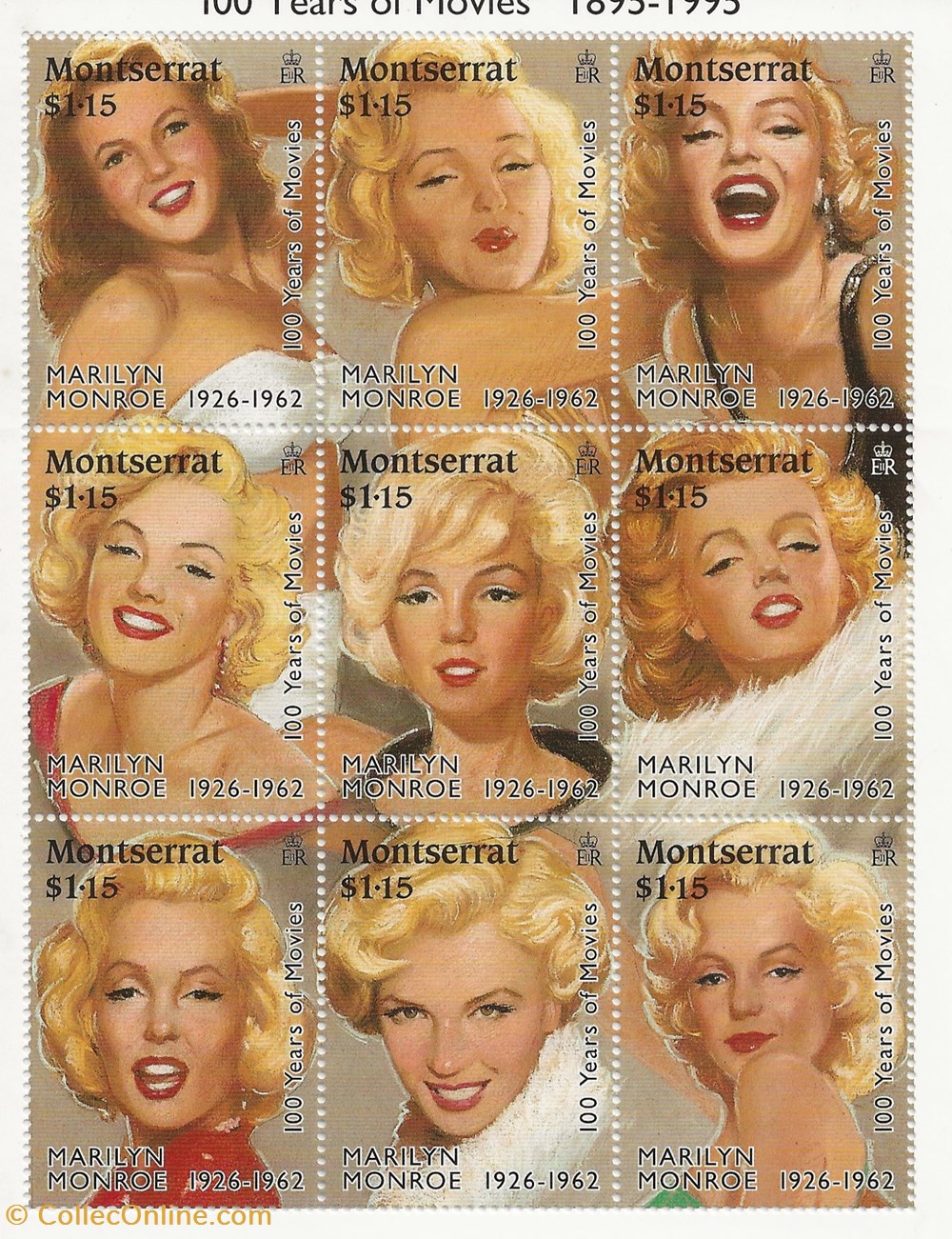 ZZZ Blocs (Monterrat) 1995 Marilyn Monroe timbres zzz blocs monterrat 1995 marilyn monroe