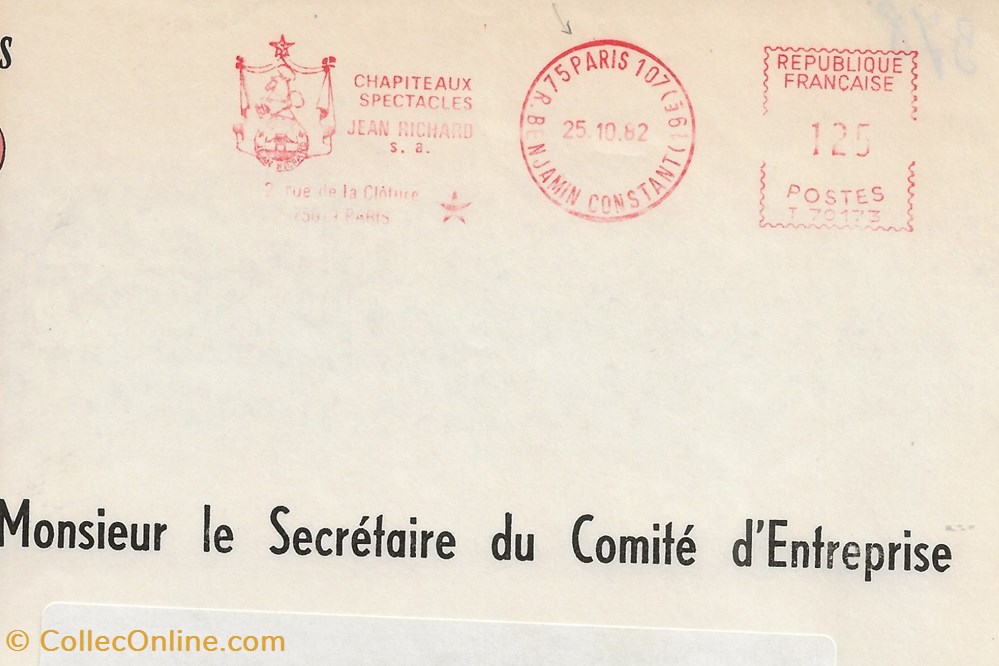 Paris (75) 1982 - Chapiteaux Spectacles Jean Richard S.A. timbres paris 75 1982 chapiteaux spectacles jean richard s a