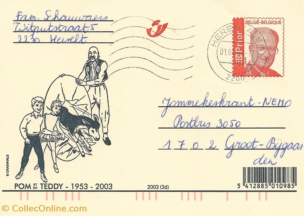 ZZ prêt à poster Belgique 2003 Pom et Teddy 1953/2003 timbres zz pret a poster belgique 2003 pom et teddy 1953 2003
