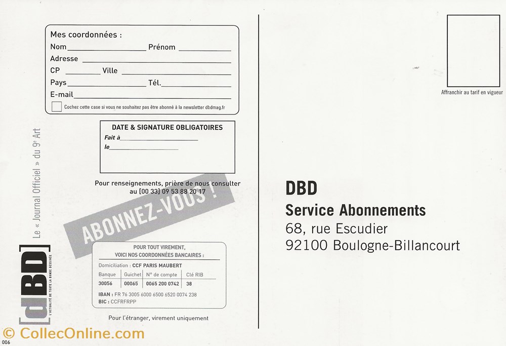 ZZ flyer postal abonnement dbd 006 cartes postales bande dessinee zz flyer postal abonnement dbd 006