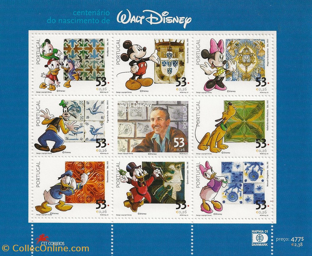 ZZZ Bloc (Portugal) 2001 100ème anniversaire de la naissance de Walt Disney timbres zzz bloc portugal 2001 100eme anniversaire de la naissance de walt disney